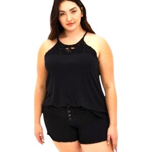 TORRID NEW Plus Size Black Macrame Knit High Neck Tank Top.